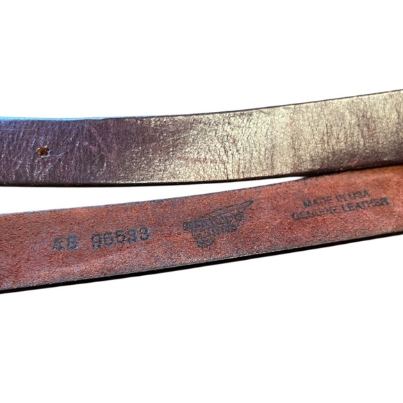 Redwing Shoe Co. Classic Cherry Brown Leather Belt with Brass Buckle Size 48 - Picture 6 of 9